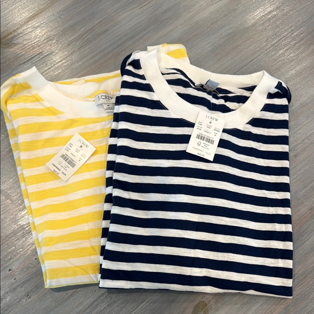 J. Crew Striped Tee Pair - Navy & Yellow Stripes